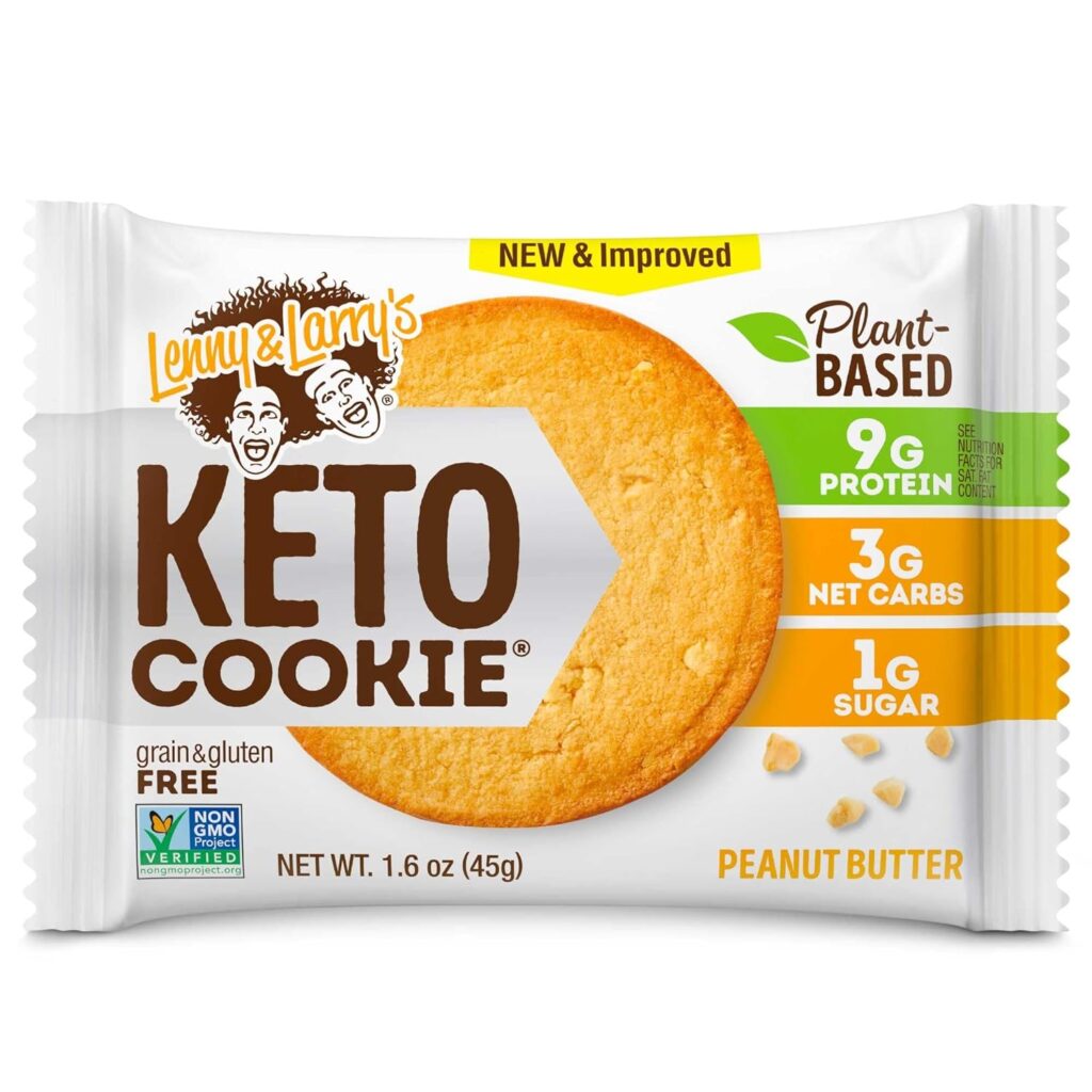 Lenny  Larrys Keto Cookie, Peanut Butter, Soft Baked, 9g Plant Protein, 3g Net Carbs, Vegan, Non-GMO, 1.6 Ounce Cookie (Pack of 12)